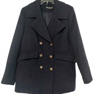 Karl Lagerfeld Black Double-Breasted Wool Pea Coat